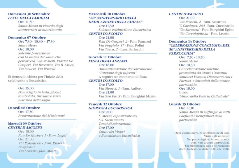 Festa 50° Parrocchia - Programma