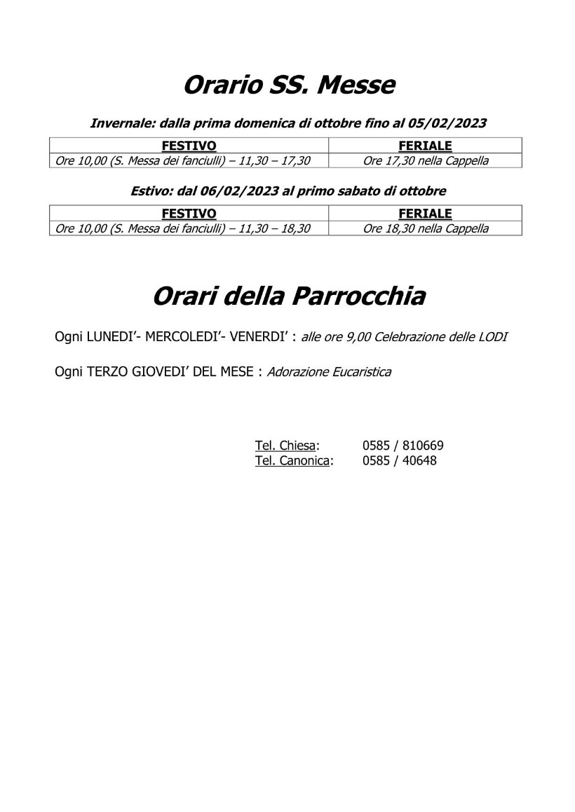 Orari della Parrocchia
