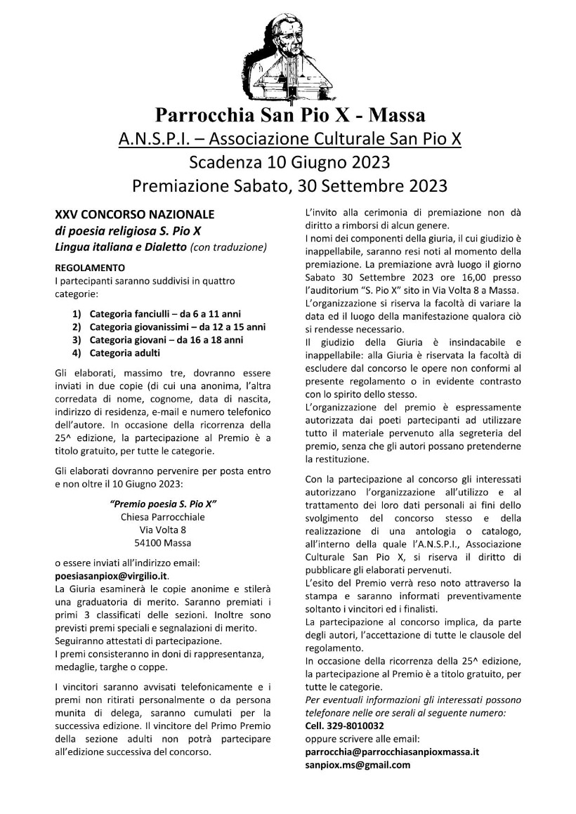 Concorso Nazionale Poesia Religiosa San Pio X
